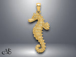 Load image into Gallery viewer, 14K Yellow Gold Textured Seahorse Charm with Necklace Chain Options
