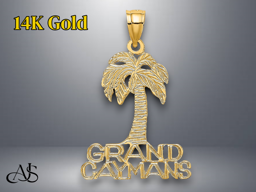 14K Yellow Gold GRAND CAYMANS Palm Tree Charm with Necklace Chain Options