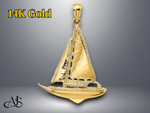 Load image into Gallery viewer, 14K Yellow Gold 3-D Polished Sailboat Charm with Necklace Chain Options
