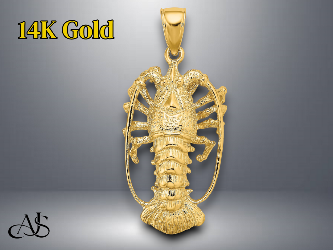 14K Yellow Gold Florida Lobster Charm with Necklace Chain Options