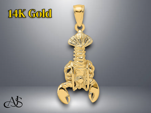 14K Yellow White Gold Moveable Lobster Charm with Necklace Chain Options