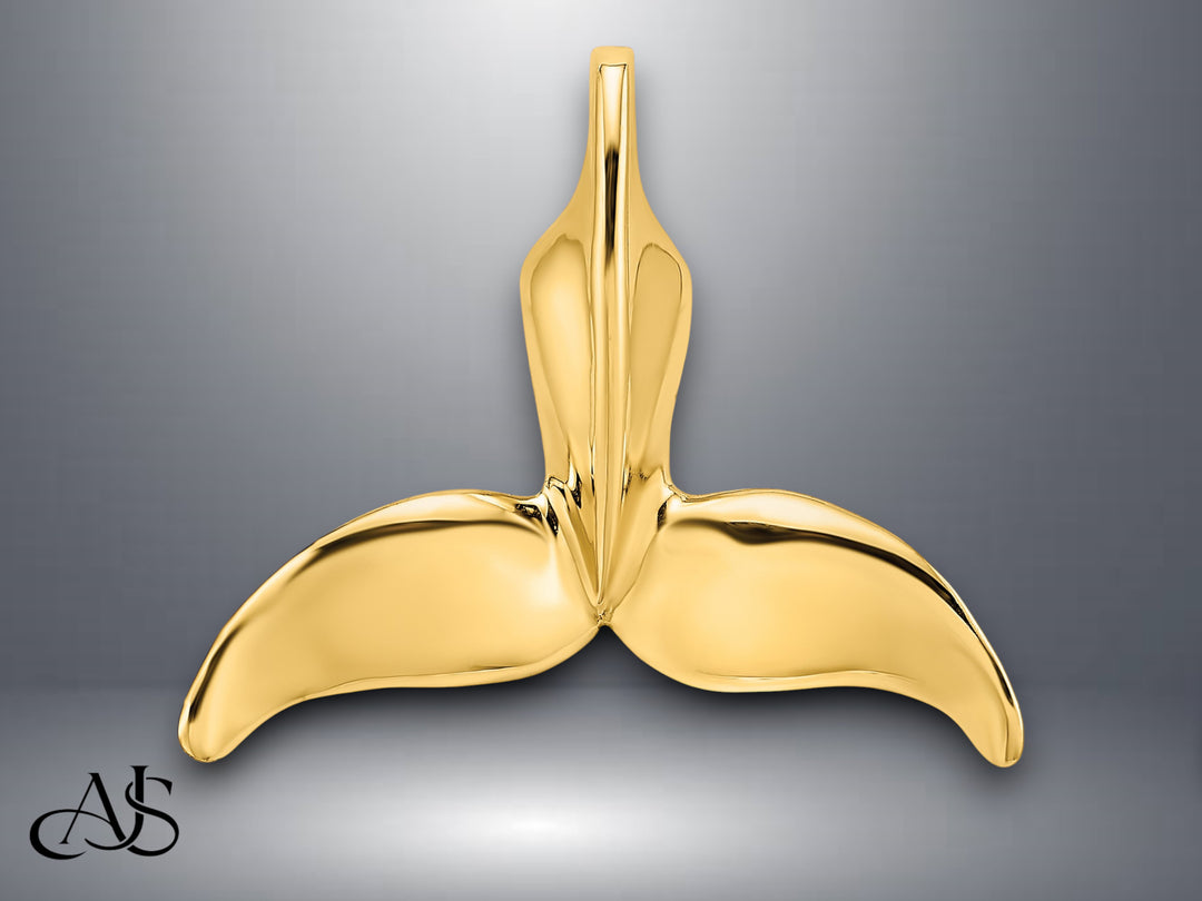 14K Yellow Gold 3-D Polished Engraved Whale Tail Chain Slide with Necklace Chain Options