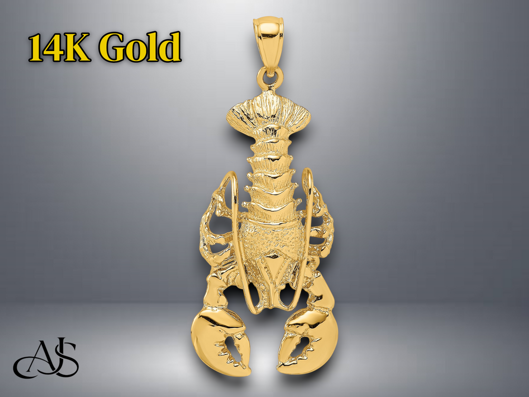 14K Yellow Gold Moveable Lobster Charm with Necklace Chain Options