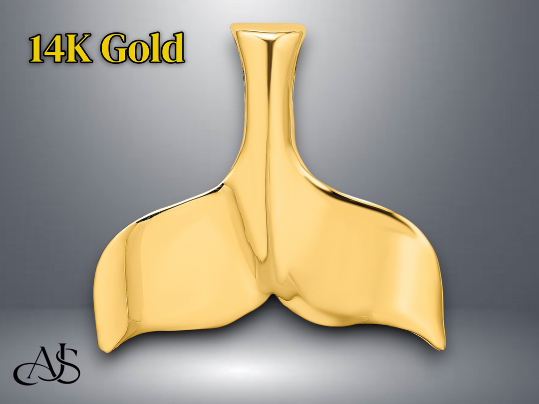 14K Yellow Gold 3-D Polished Whale Tail Charm with Necklace Chain Options