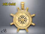 Load image into Gallery viewer, 14K Yellow Gold Ships Wheel Nautical Compass Charm with Necklace Chain Options
