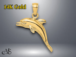 Load image into Gallery viewer, 14K Yellow Gold 3-D Polished and Textured Jumping Dolphin Charm with Necklace Chain Options
