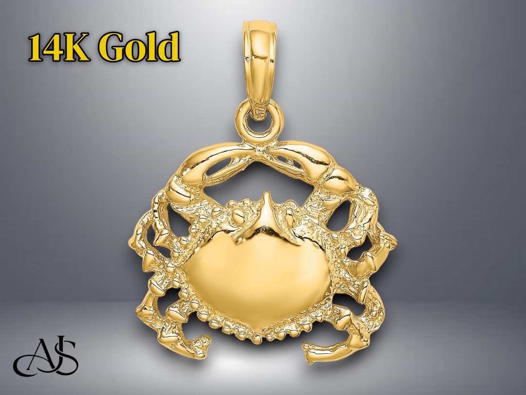 14K Yellow Gold Crab Charm with Necklace Chain Options
