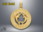 Load image into Gallery viewer, 14K Yellow Gold ST. THOMAS with Dolphins Round Charm with Necklace Chain Options
