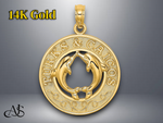 Load image into Gallery viewer, 14K Yellow Gold TURKS AND CAICOS Dolphins Circle Charm with Necklace Chain Options
