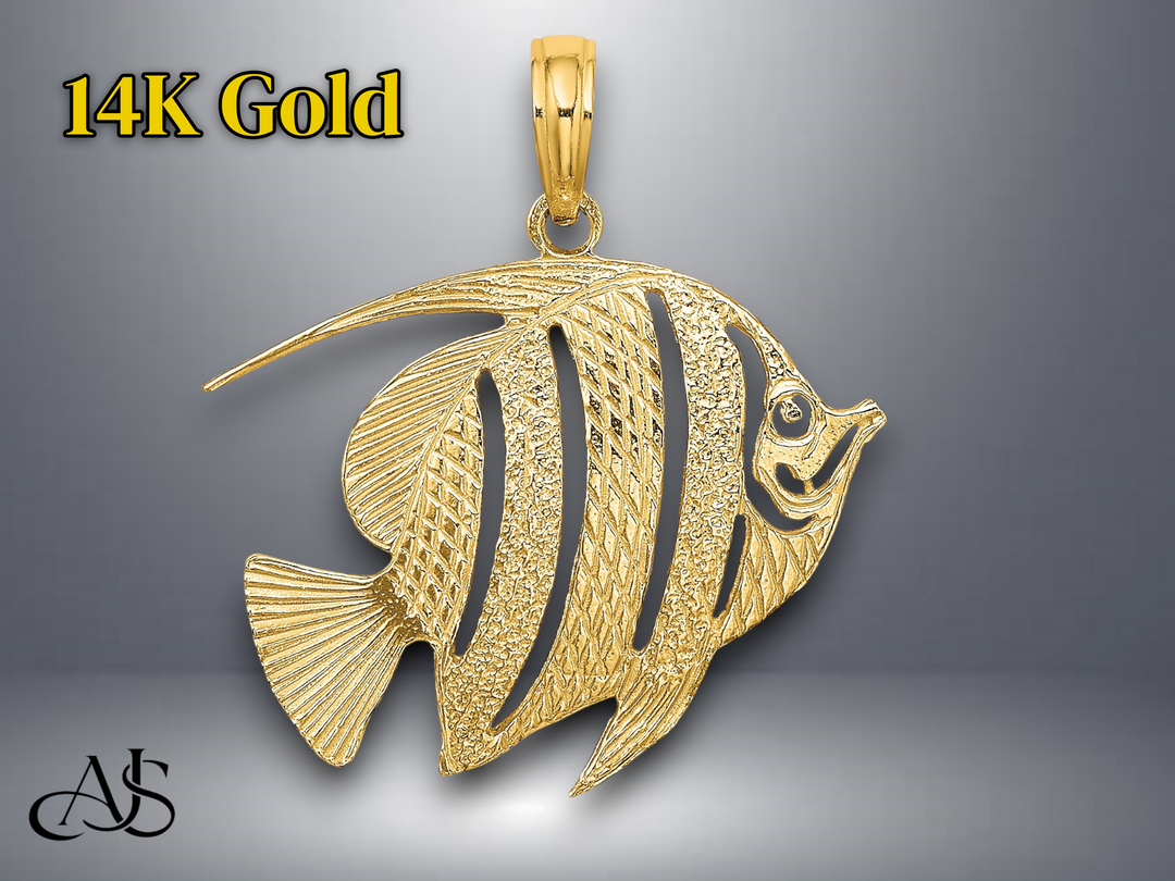 14K Yellow Gold Polished Cut-Out Fish Charm with Necklace Chain Options