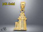 Load image into Gallery viewer, 14K Yellow Gold 3-D Brant Point Lighthouse Nantucket Harbor Charm with Necklace Chain Options
