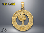 Load image into Gallery viewer, 14K Yellow Gold SIESTA KEY FLORIDA Palm Tree Circle Charm with Necklace Chain Options
