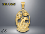 Load image into Gallery viewer, 14K Yellow Gold HAWAII with Dolphins in Waves Charm with Necklace Chain Options
