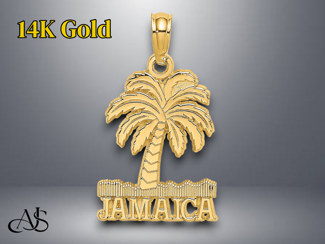 14K Yellow Gold JAMAICA Under Palm Tree Charm with Necklace Chain Options