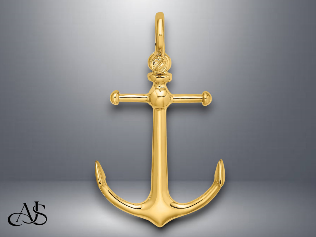 14K Yellow Gold 3-D Anchor Shackle Bail Charm with Necklace Chain Options