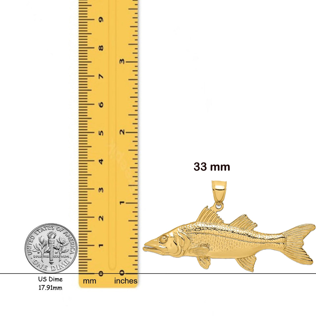 14K Yellow Gold 3-D Snook Fish Charm with Necklace Chain Options