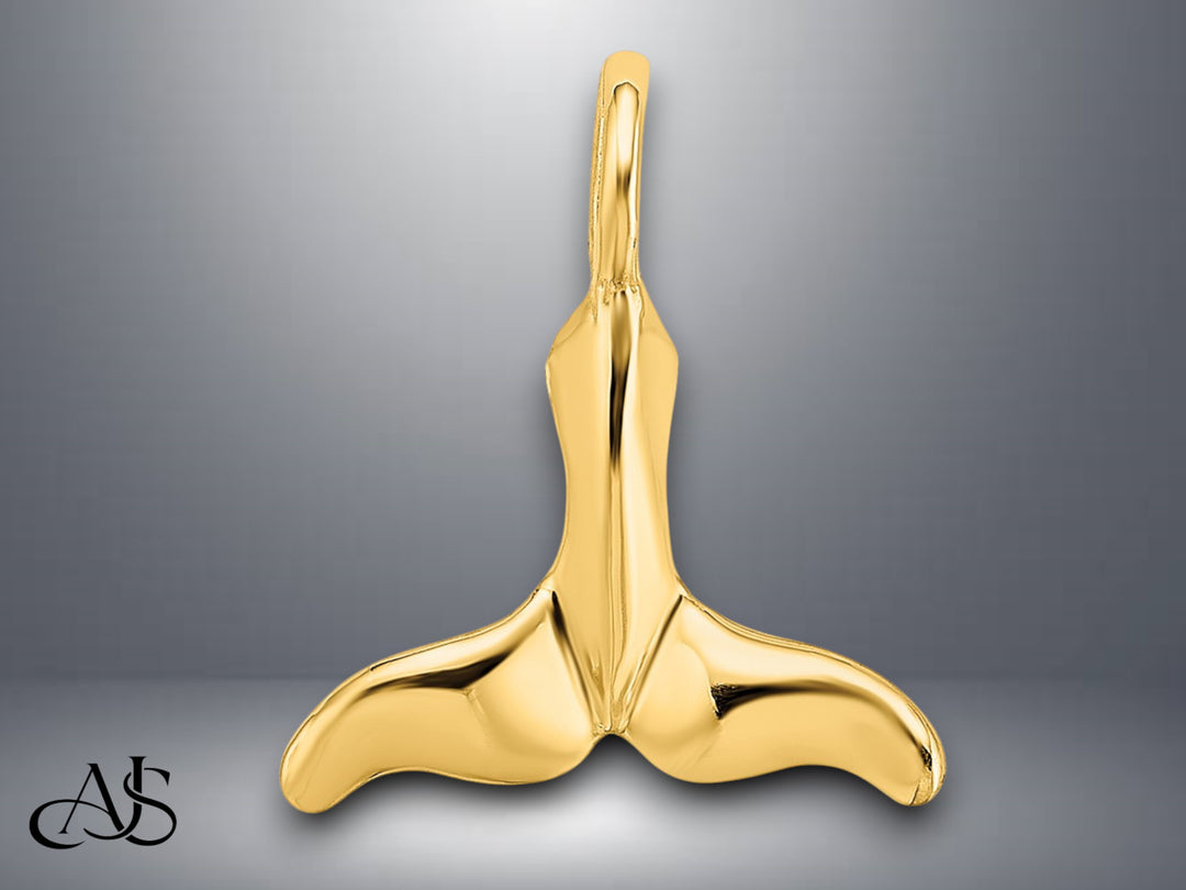 14K Yellow Gold Polished Mini Whale Tail Charm with Necklace Chain Options