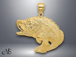 Load image into Gallery viewer, 14K Yellow Gold 2-D Bass Fish Jumping Charm with Necklace Chain Options
