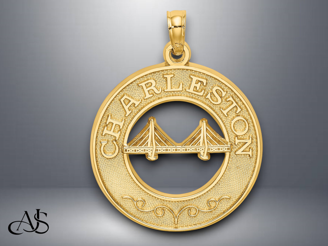 14K Yellow Gold CHARLESTON Bridge Charm with Necklace Chain Options