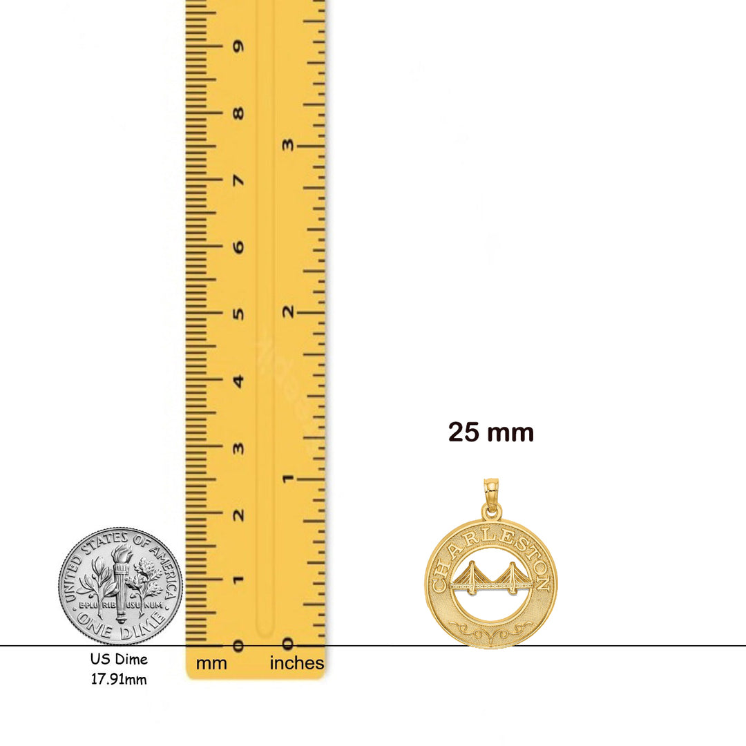14K Yellow Gold CHARLESTON Bridge Charm with Necklace Chain Options