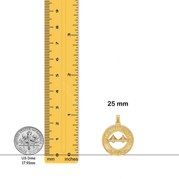 14K Yellow Gold CHARLESTON Bridge Charm with Necklace Chain Options