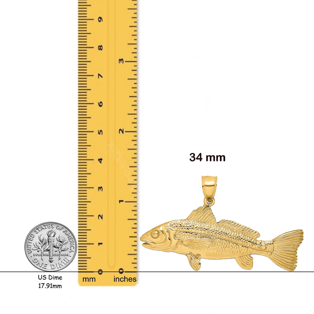 14K Yellow Gold 3-D Red Fish Charm with Necklace Chain Options