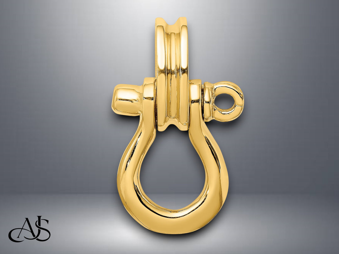 14K Yellow Gold 3-D Large Shackle - Pulley Bail Charm with Necklace Chain Options
