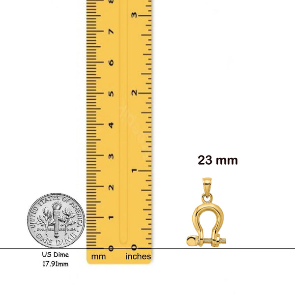 14K Yellow Gold 3-D Medium Shackle Link Screw Charm with Necklace Chain Options