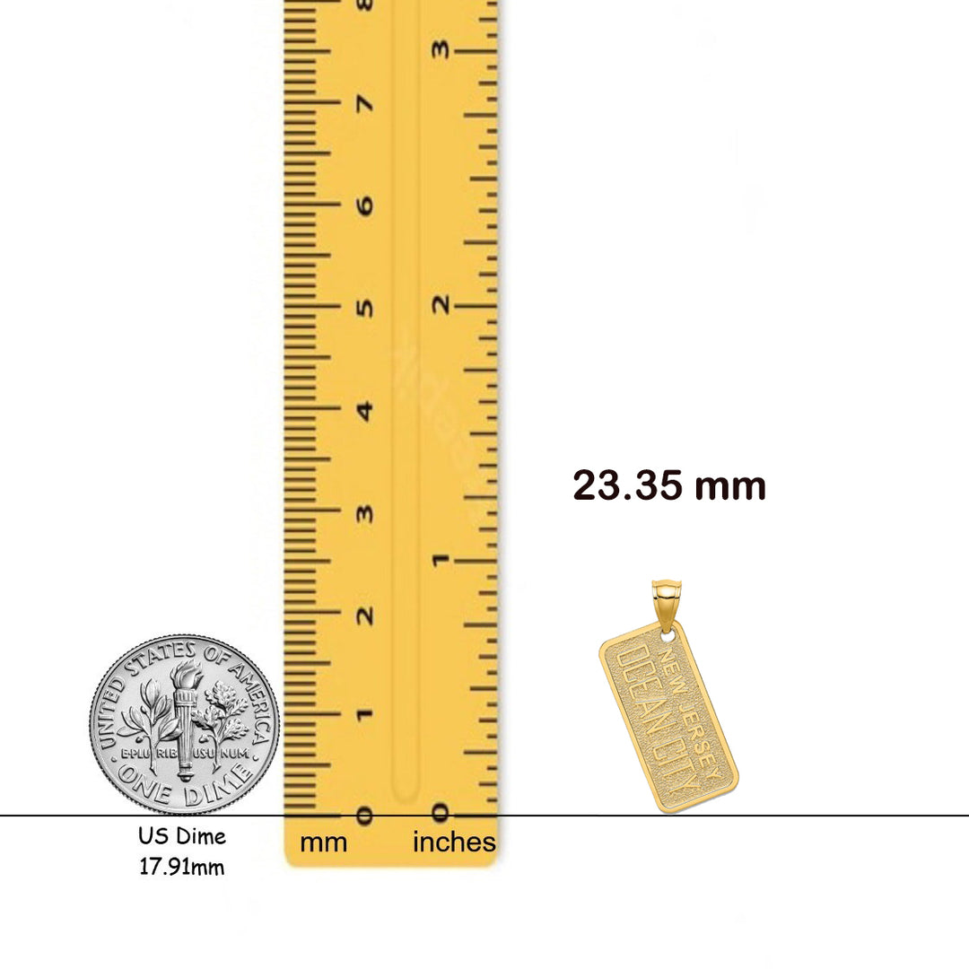 14K Yellow Gold Textured OCEAN CITY, NJ License Plate Charm with Necklace Chain Options