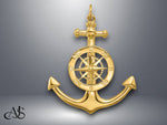 Load image into Gallery viewer, 14K Yellow Gold Large Anchor Nautical Compass Charm with Necklace Chain Options
