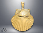 Load image into Gallery viewer, 14K Yellow Gold 3-D Textured Scallop Shell Charm with Necklace Chain Options
