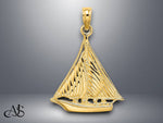Load image into Gallery viewer, 14K Yellow Gold Polished and Textured Sailboat Charm with Necklace Chain Options
