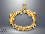 Load image into Gallery viewer, 14K Yellow Gold Polished OCEAN CITY Jumping Dolphins Charm with Necklace Chain Options
