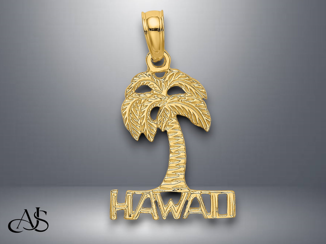 14K Yellow Gold HAWAII Palm Tree Charm with Necklace Chain Options