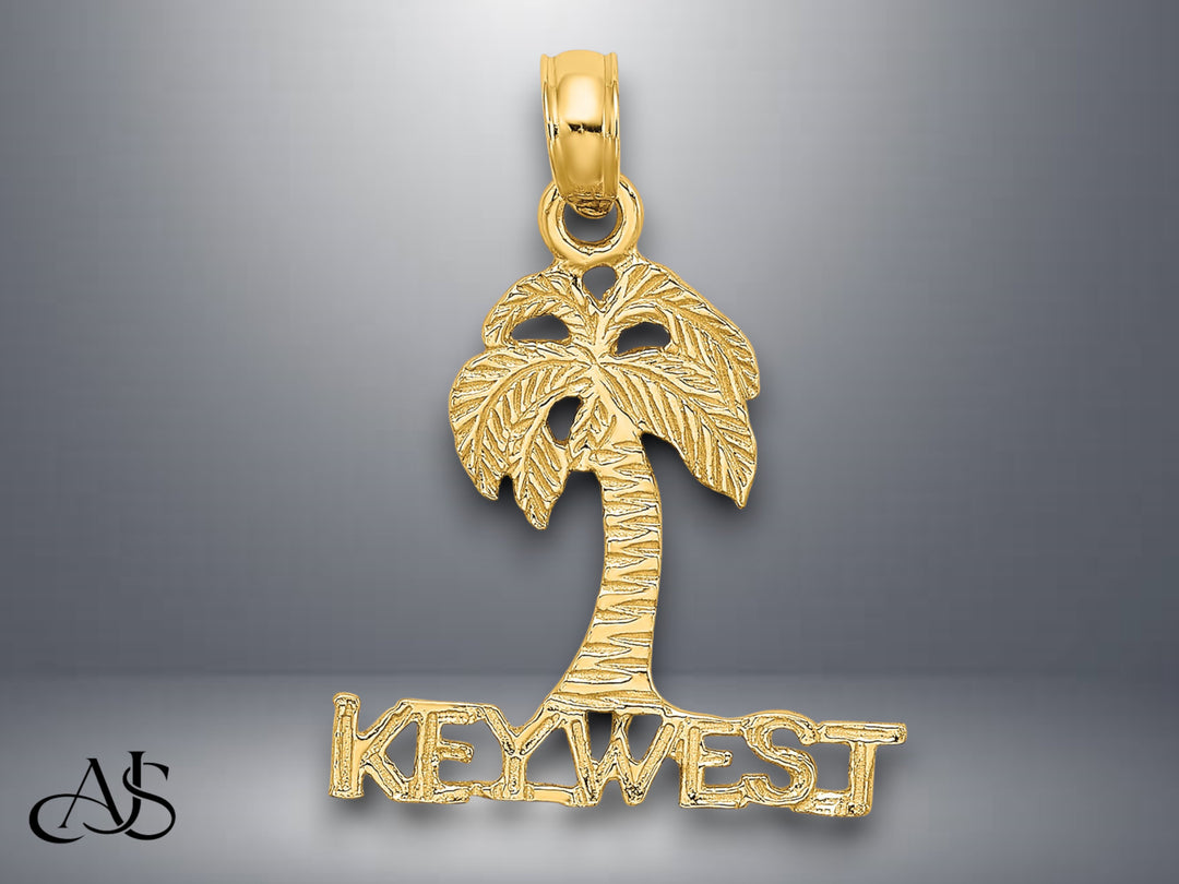 14K Yellow Gold KEY WEST Palm Tree Charm with Necklace Chain Options