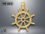 Load image into Gallery viewer, 14K Yellow White Gold 3-D Ships Wheel Charm with Necklace Chain Options
