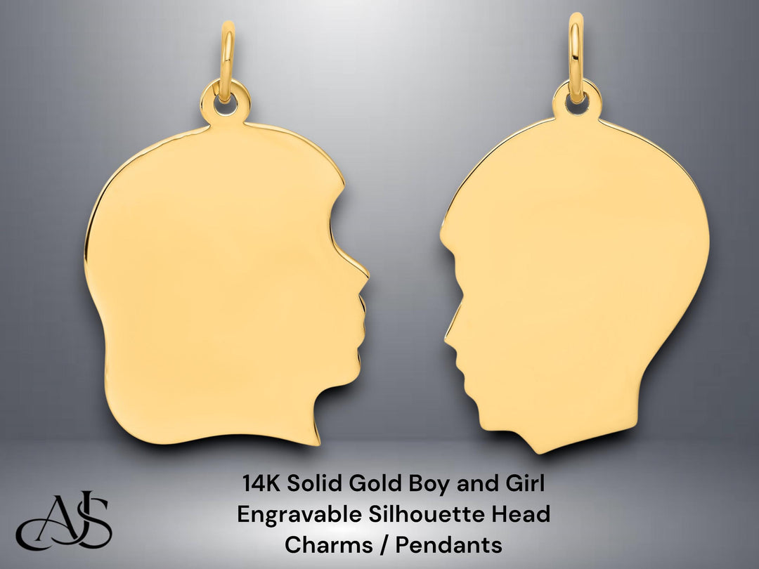 14K Solid Yellow Gold Engravable Silhouette Charm Pendant