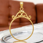 Load image into Gallery viewer, 14K Gold Coin Bezel: English Scroll Top Mounting
