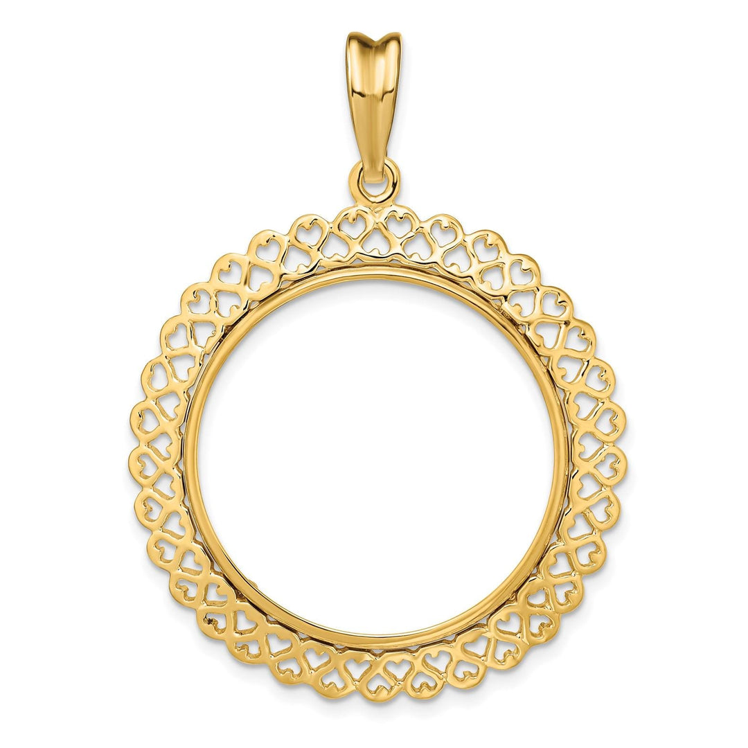 14K Gold Coin Bezel Mounting Heart Filigree Border Design for U.S. and Foreign Coins