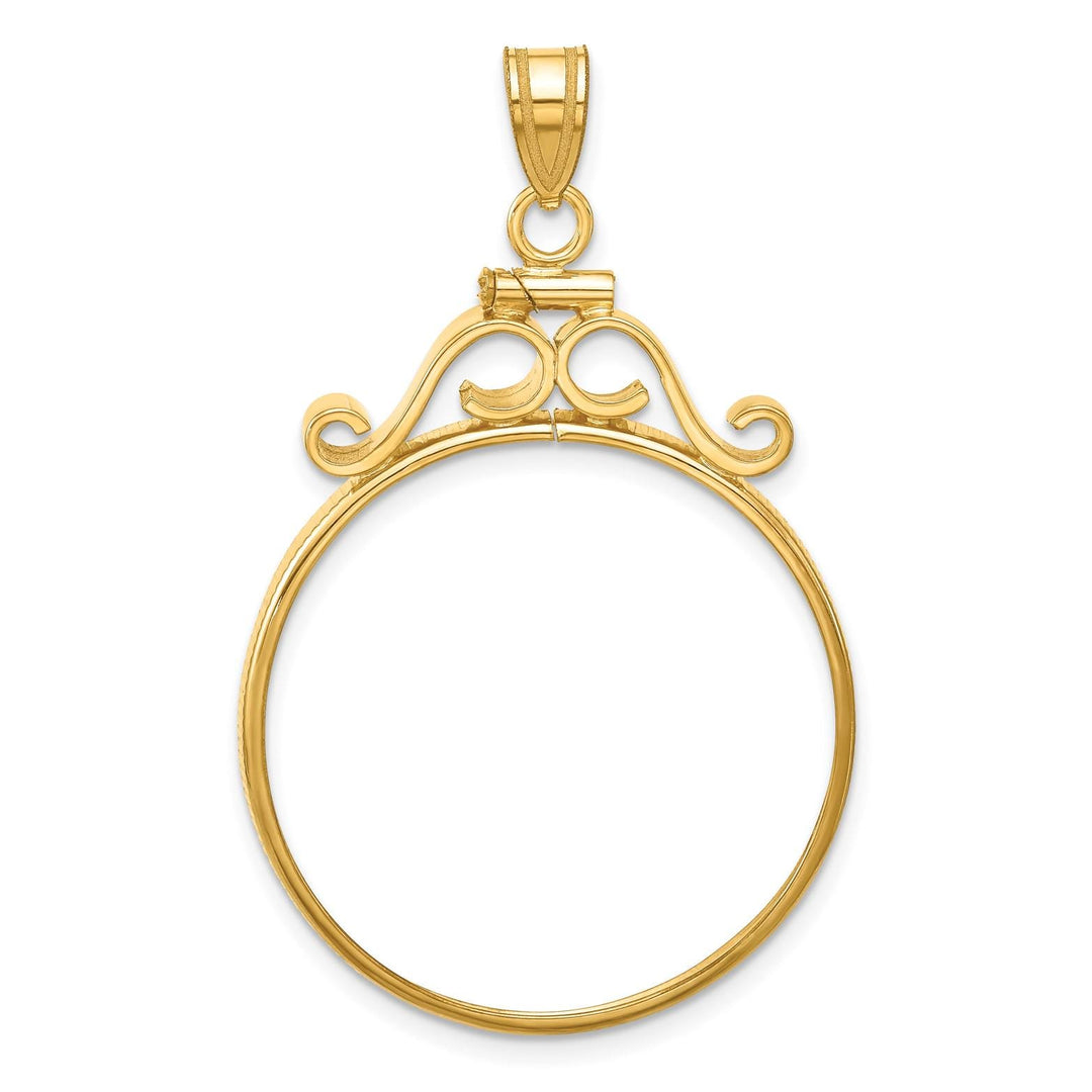 14K Gold Coin Bezel: English Scroll Top Mounting
