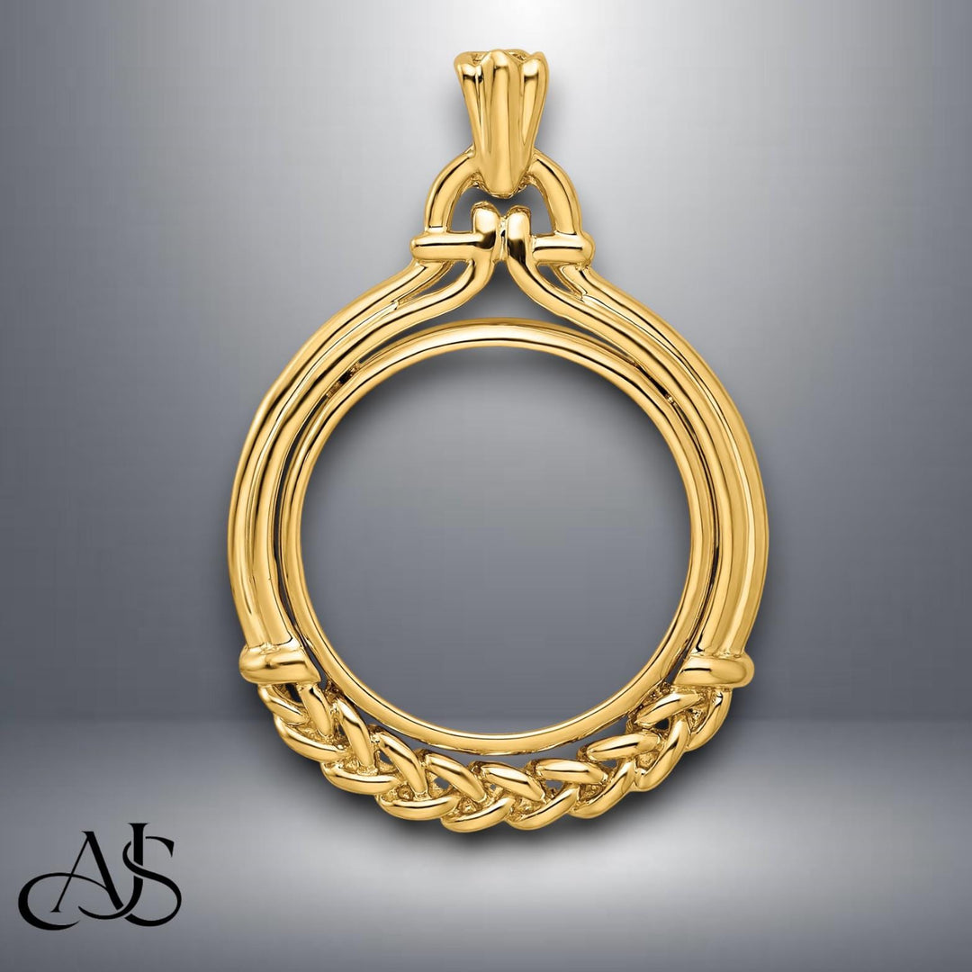 14K Gold Coin Bezel: Wheat Braid for 16.5mm US Eagle 1/10 oz
