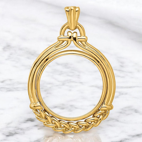 14K Gold Coin Bezel: Wheat Braid for 16.5mm US Eagle 1/10 oz