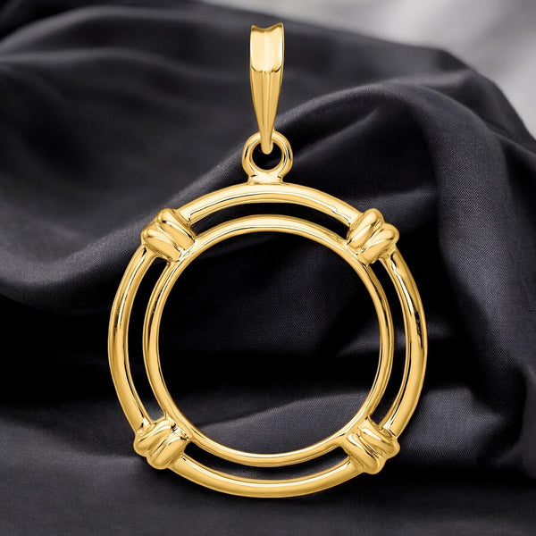 14K Gold Coin Bezel: Double Spoked Border for 16.5mm Eagle Coins