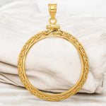 Load image into Gallery viewer, 14K Gold Coin Bezel Pendant: Wheat Chain Border, Screw Top
