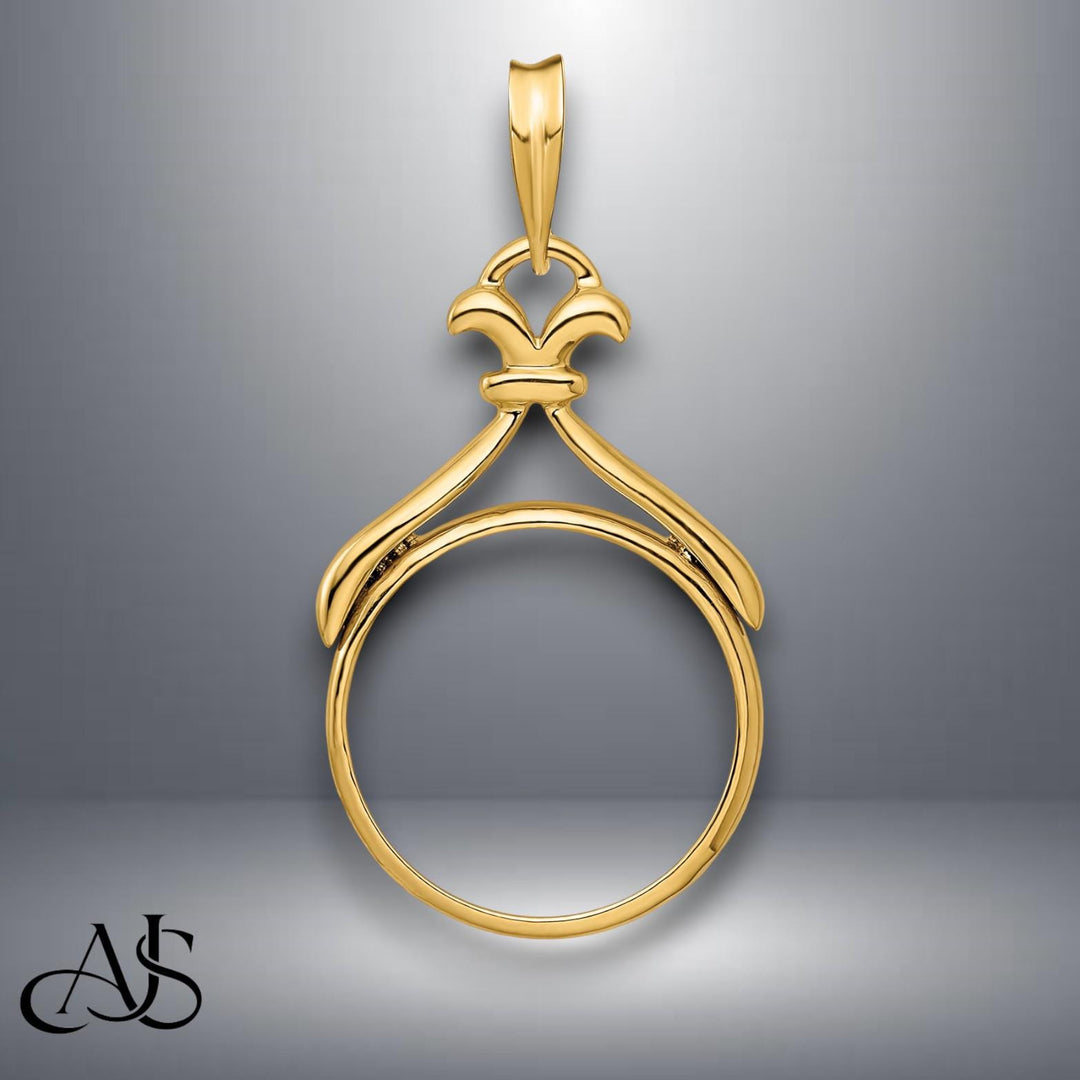 14K Gold Coin Bezel Mounting Fancy Flourished Top Design for 14mm and 16.5mm Coins