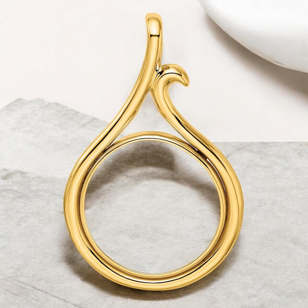 14K Gold Coin Bezel Mounting Curled Accent Teardrop Design