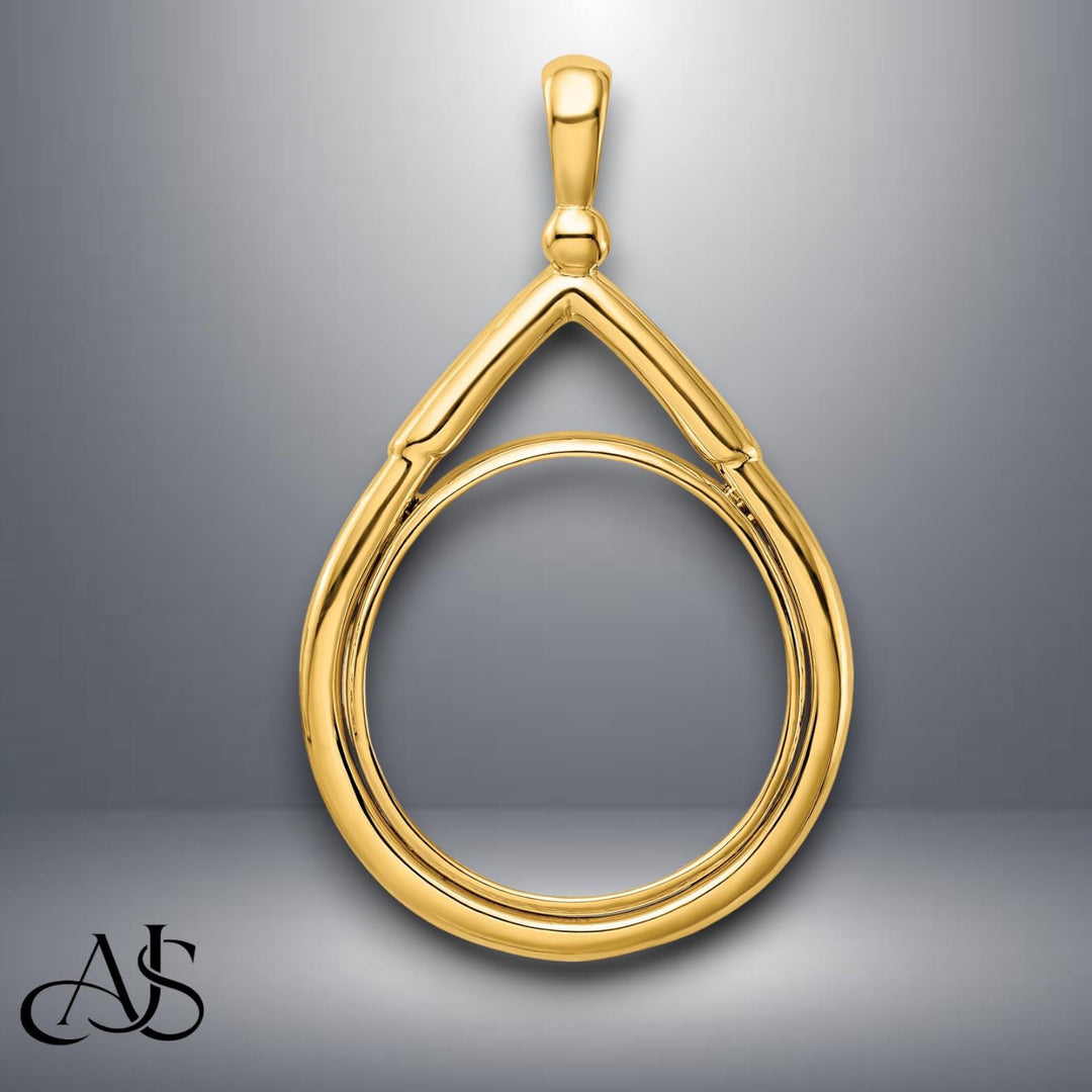 14K Gold Teardrop Coin Bezel Mounting: Vintage Style (16.5mm, 21.6mm, 22mm)
