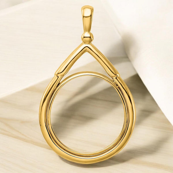 14K Gold Teardrop Coin Bezel Mounting: Vintage Style (16.5mm, 21.6mm, 22mm)