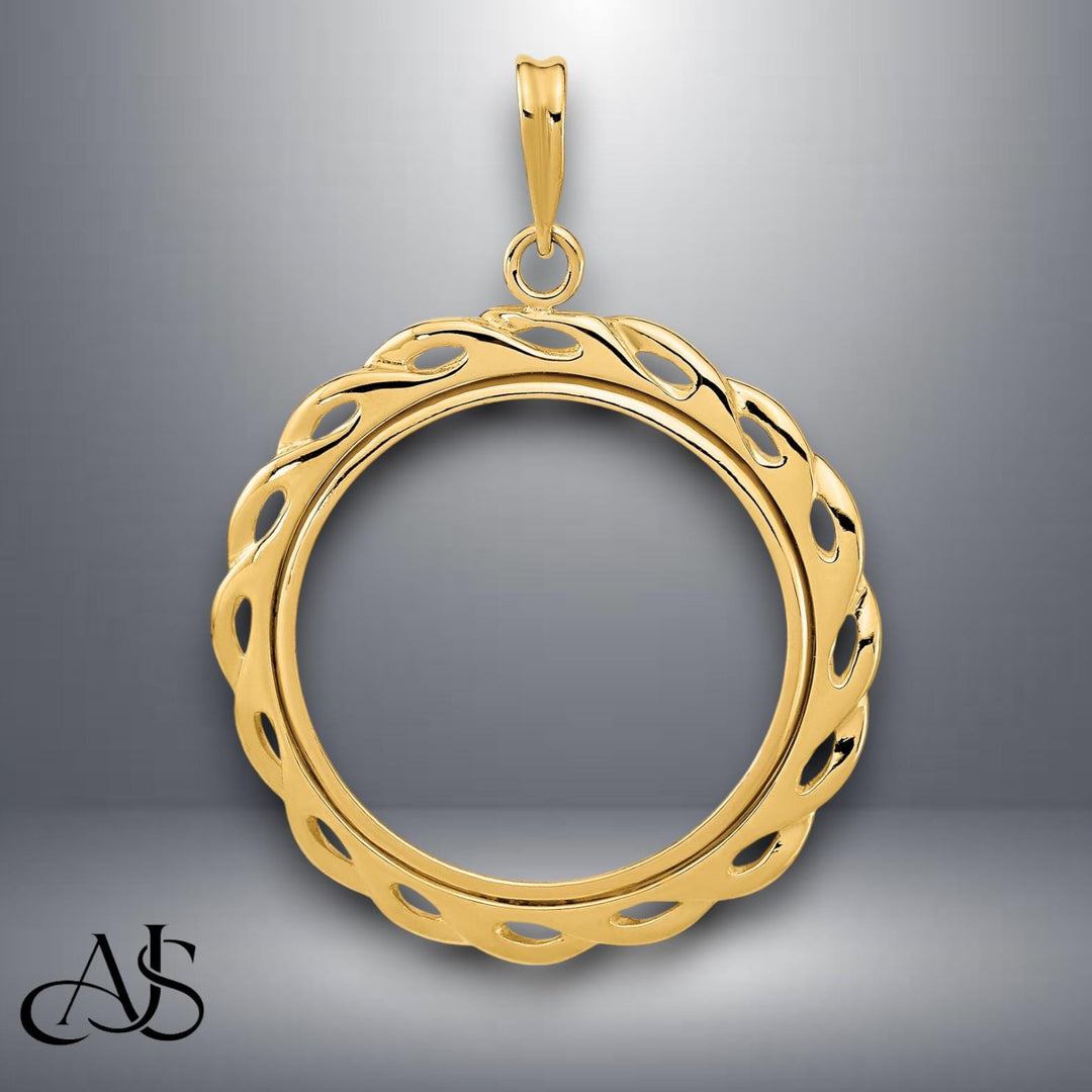 14K Gold Coin Bezel Waves Design Border for 21.6mm Coins - for U.S. 5.00 Gold Coins