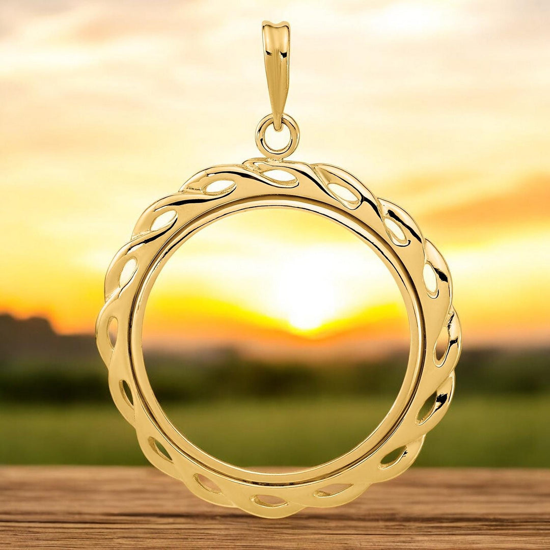 14K Gold Coin Bezel Waves Design Border for 21.6mm Coins - for U.S. 5.00 Gold Coins